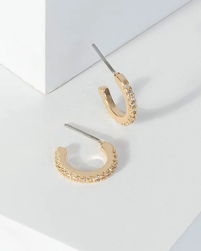 Gold Cubic Zirconia Thin Half Hoop Earrings sold by Collete Hayman