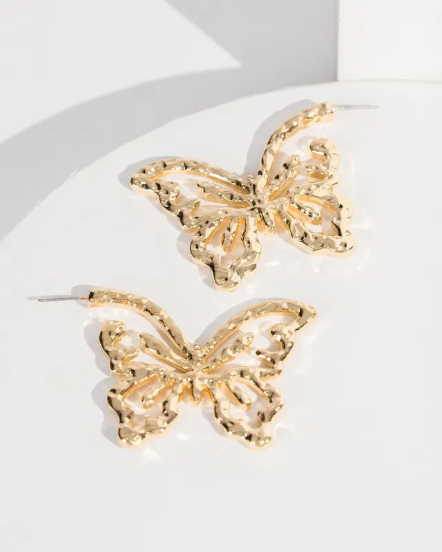 Gold Metal Butterfly Detail Earrings sold by Collete Hayman