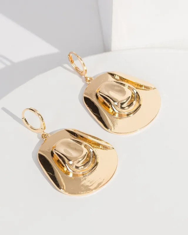 Gold Metal Cowboy Hat Hoop Earrings sold by Collete Hayman