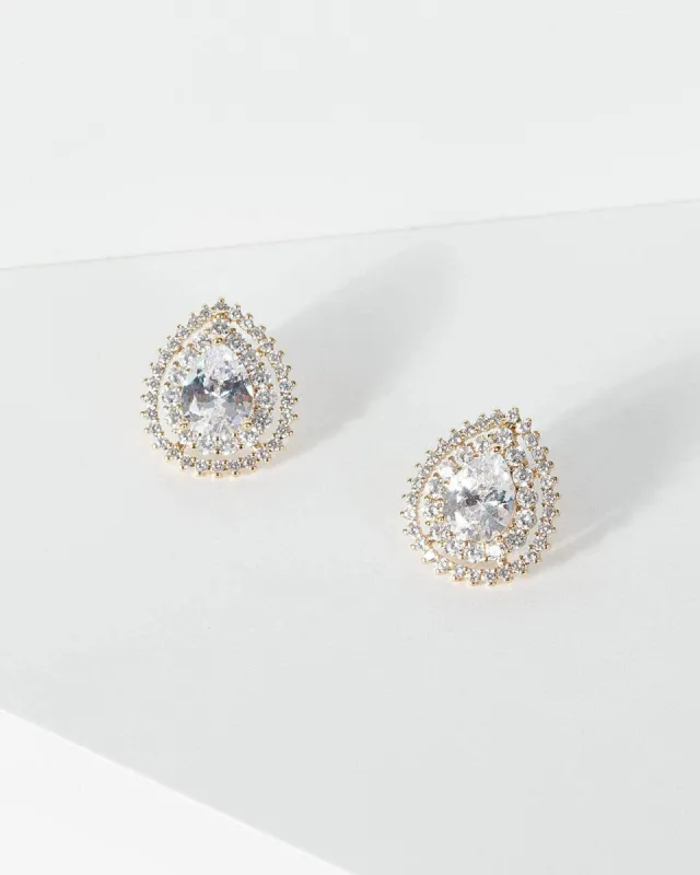 Gold Cubic Zirconia Double Layer Teardrop Earrings sold by Collete Hayman