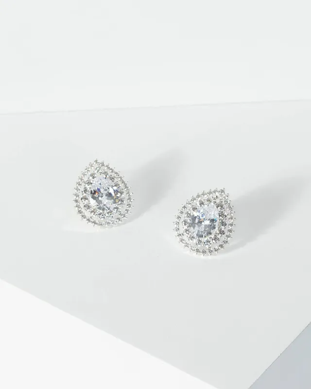 Silver Cubic Zirconia Double Layer Teardrop Earrings sold by Collete Hayman