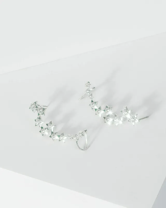Silver Cubic Zirconia Multi Star Crystal Cuff Earrings sold by Collete Hayman