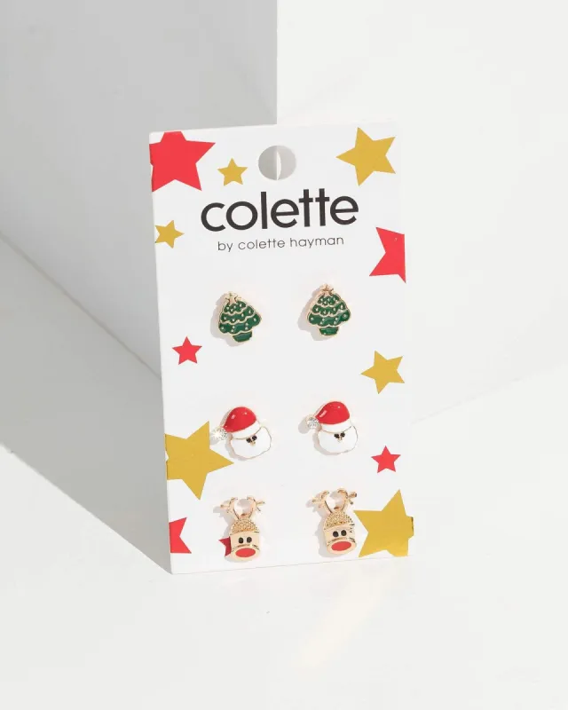 3 Pack Santa And Reindeer Stud Earrings sold by Collete Hayman