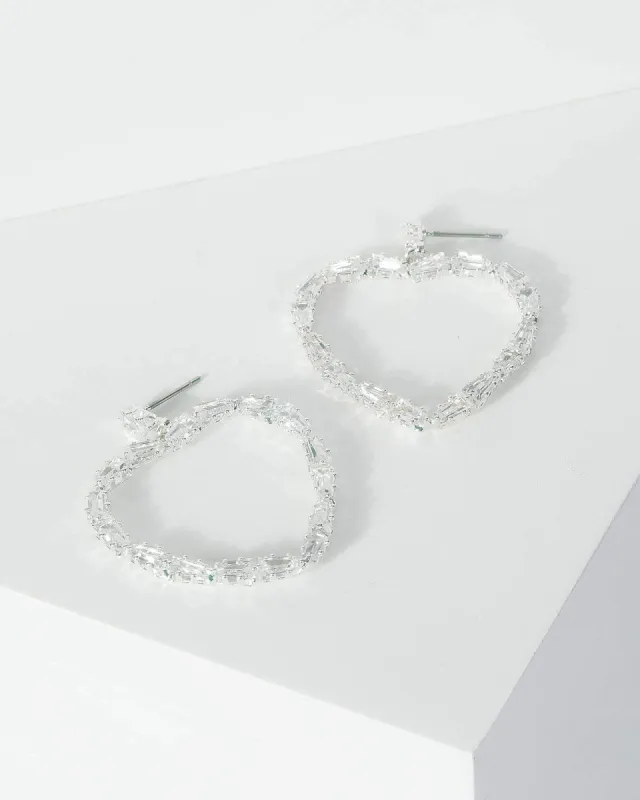 Silver Cubic Zirconia Large Love Heart Earrings sold by Collete Hayman