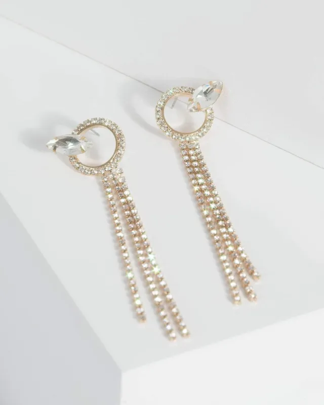 Gold Round Diamante Circle Tassel Drop Earrings sold by Collete Hayman