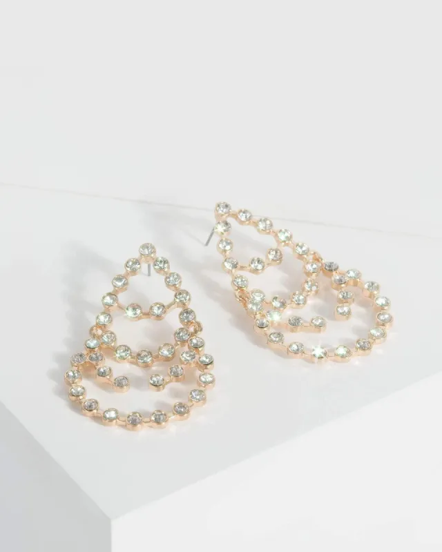 Gold Large Diamante Detail Teardrop Drop Earrings sold by Collete Hayman