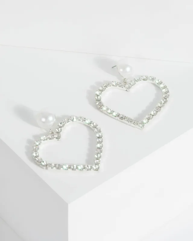 Silver Large Diamante Heart And Detail Drop Earrings sold by Collete Hayman