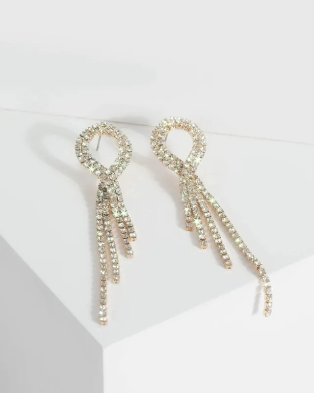 Gold Crossover Diamante Tassel Drop Earrings sold by Collete Hayman