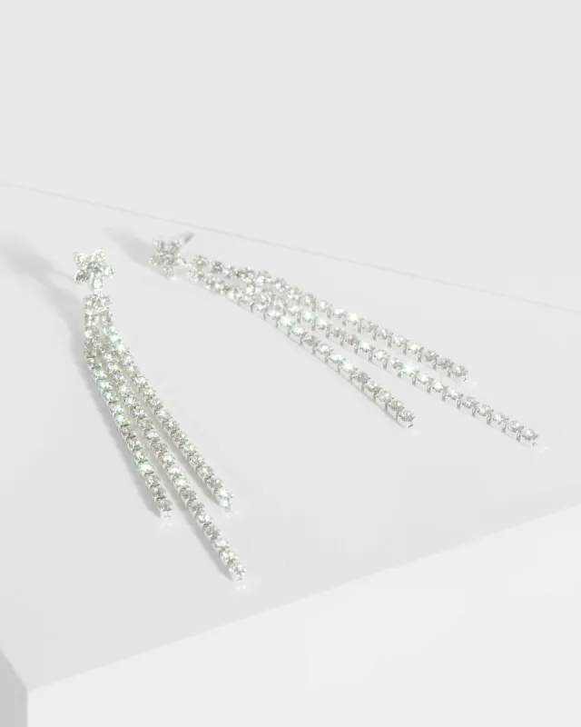 Silver Diamante Star Tassel Drop Earrings sold by Collete Hayman