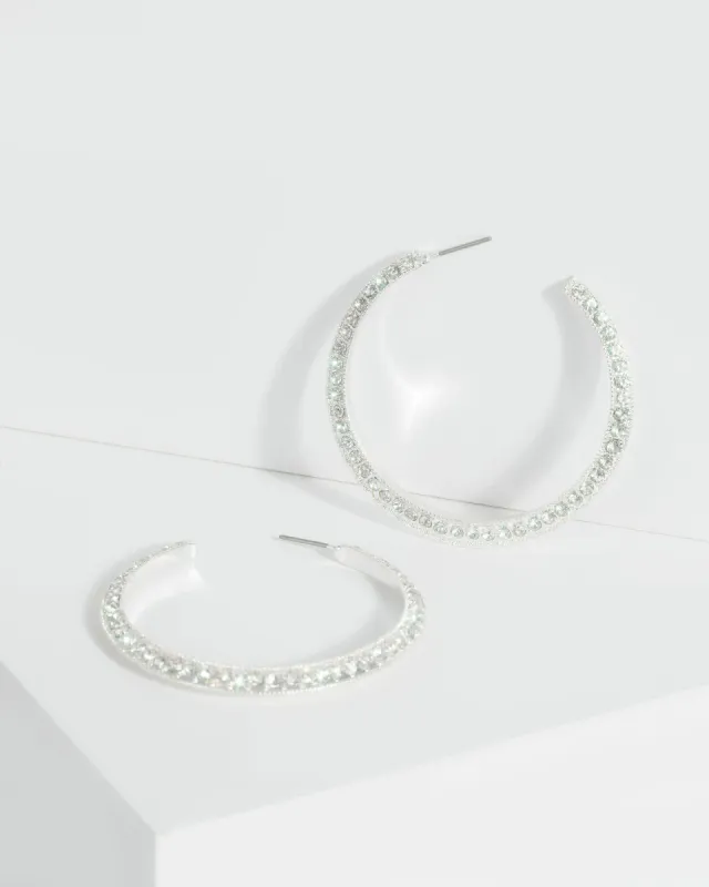 Silver Diamante Encrusted Hoop Earrings sold by Collete Hayman