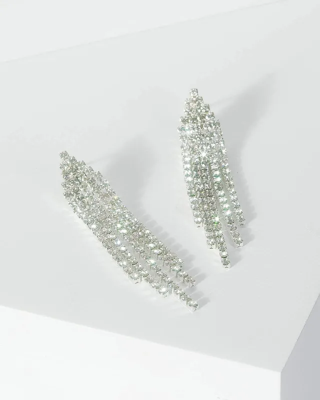 Silver Small Diamante Triangle Tassel Drop Earrings sold by Collete Hayman