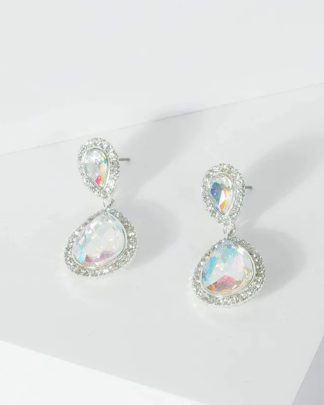 Silver Double Diamante Teardrop Drop Earrings sold by Collete Hayman