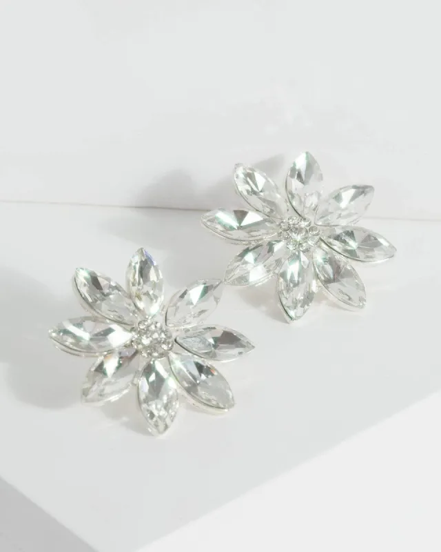 Silver Large Diamante Flower Earrings sold by Collete Hayman