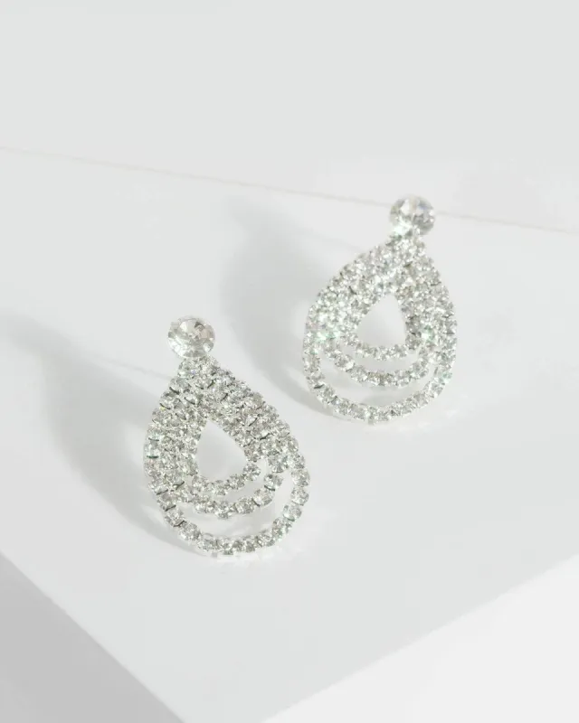 Silver Small Multi Diamante Teardrop Drop Earrings sold by Collete Hayman