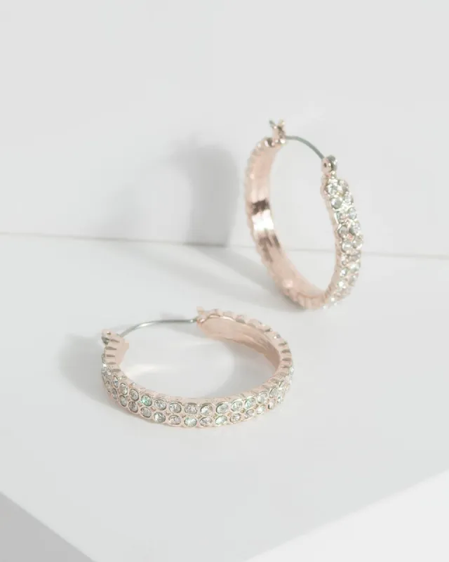 Rose Gold Two Row Diamante Encrusted Hoop Earrings sold by Collete Hayman