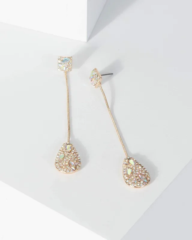 Gold Pave Tear Drop Chain Earrings sold by Collete Hayman