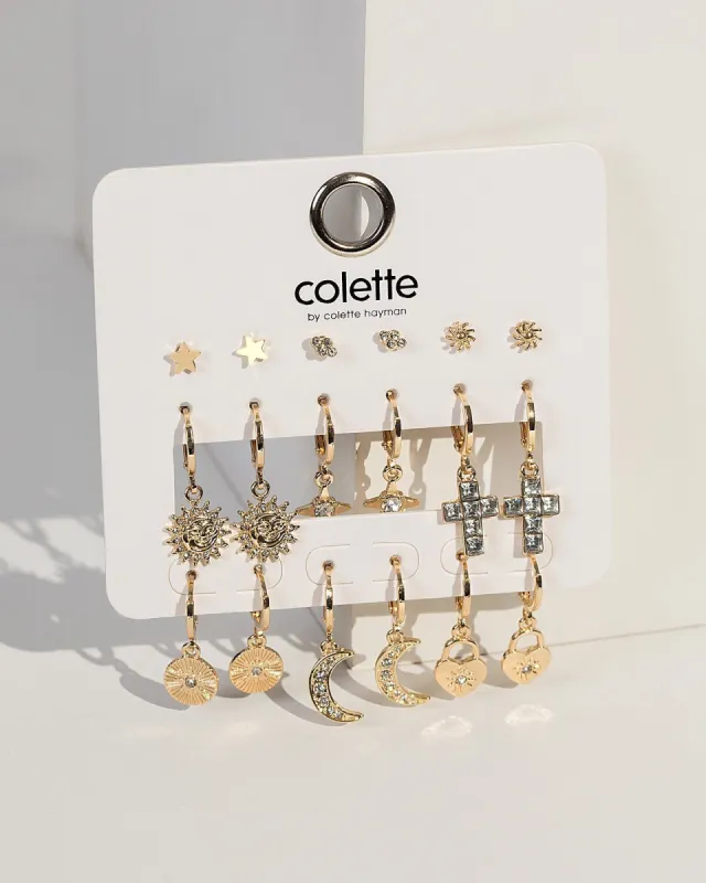 Gold Sun Moon Multipack Earring Pack sold by Collete Hayman