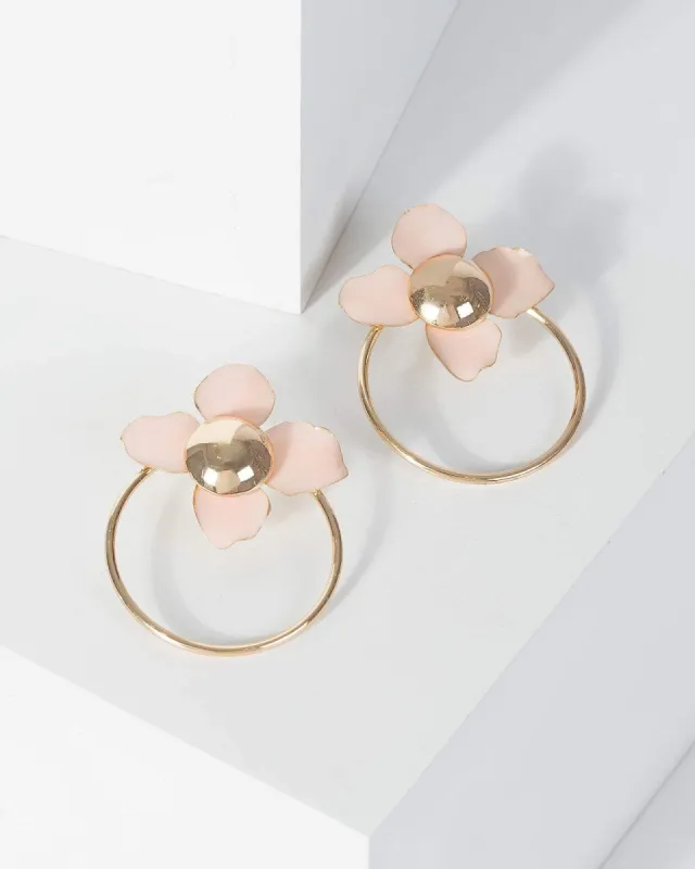 Gold Large Flower Drop Hoop Earrings sold by Collete Hayman