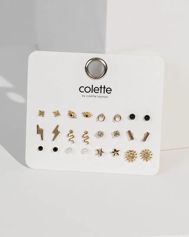 Gold Mixed Shapes Earring Pack sold by Collete Hayman