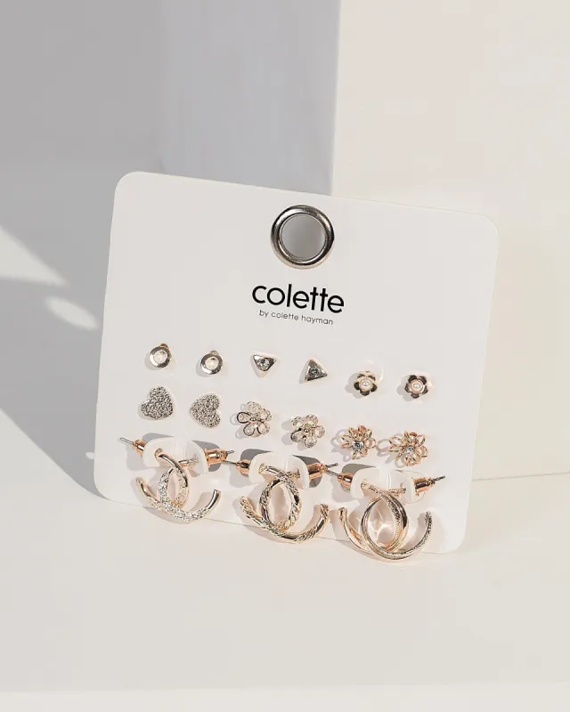 Rose Gold Stud Hoop Heart Flower Earring Pack sold by Collete Hayman
