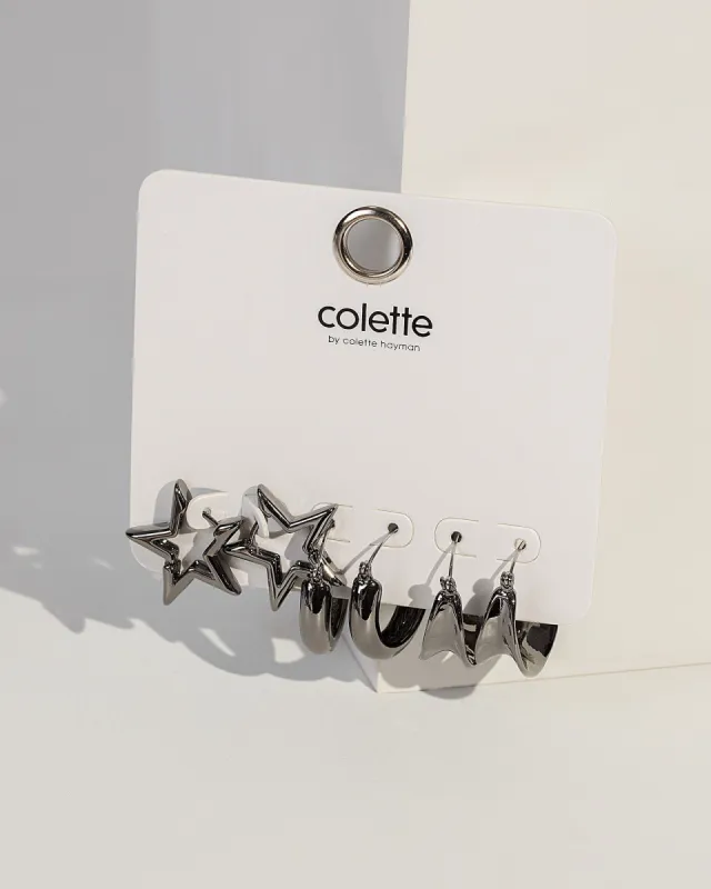 Gunmetal Metal Hoop Star Earring Pack sold by Collete Hayman