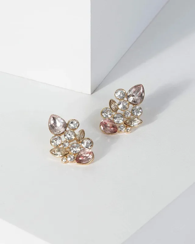 Pink Teardrop Crystal Cluster Drop Earrings sold by Collete Hayman
