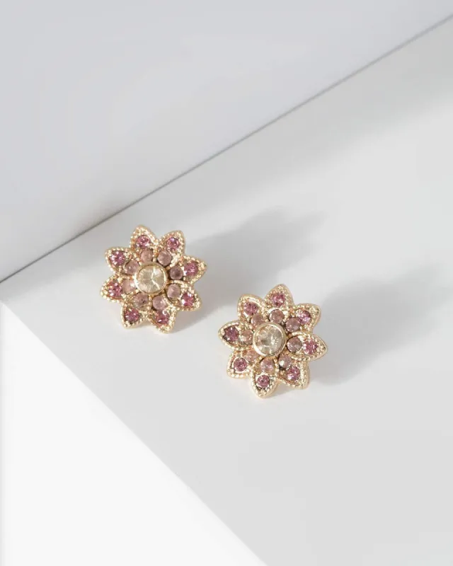 Pink Crystal Flower Drop Earrings sold by Collete Hayman
