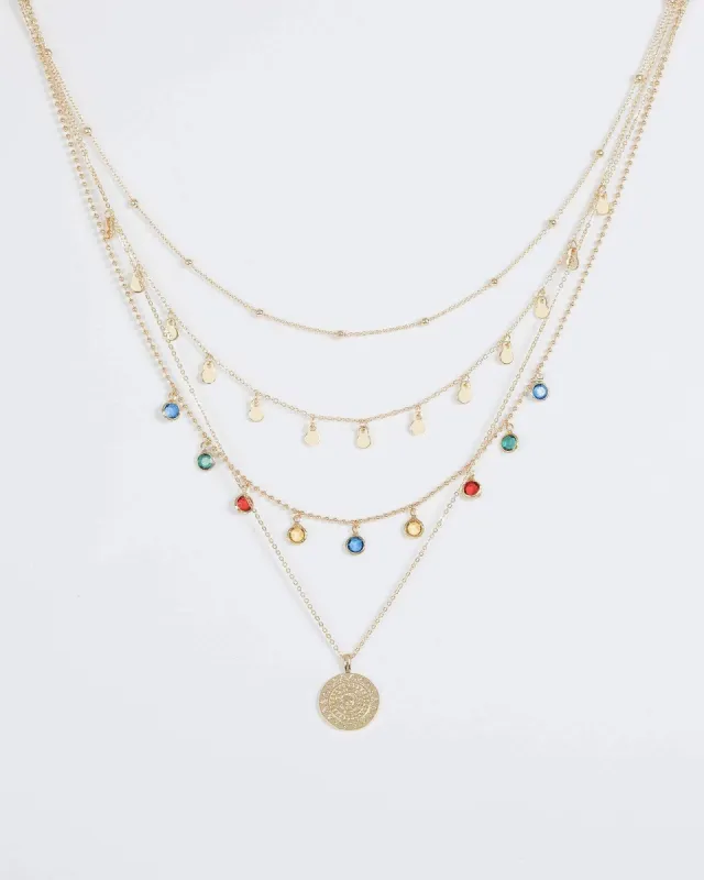 Gold Multi Crystal Layered Necklace sold by Collete Hayman