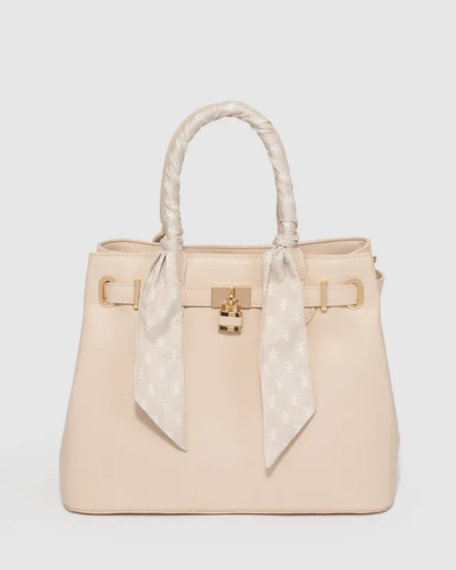 Taupe Mary-Beth Lock Tote Bag sold by Collete Hayman