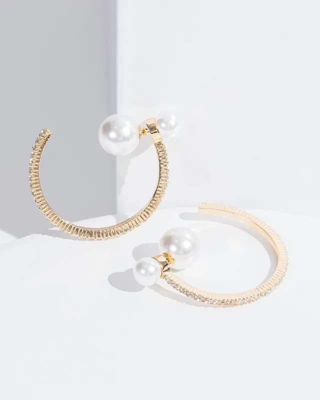Gold Pearl Crystal Hoop Earrings sold by Collete Hayman