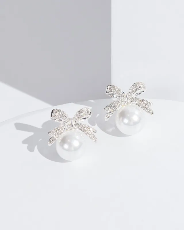 Silver Crystal Bow Stud Earrings sold by Collete Hayman