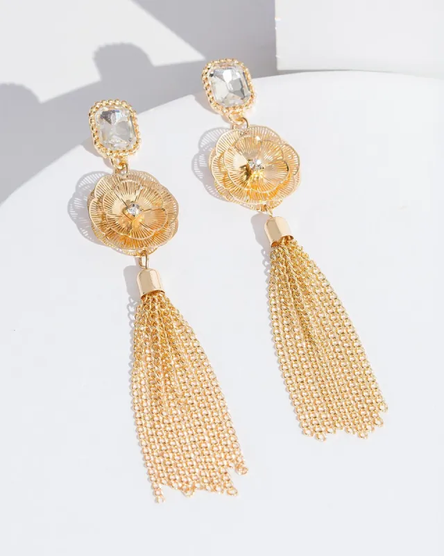 Gold Flower Detail Drop Earrings sold by Collete Hayman