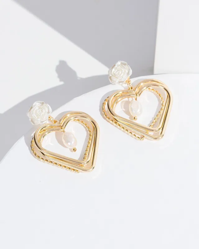 Gold Heart Flower Detail Earrings sold by Collete Hayman