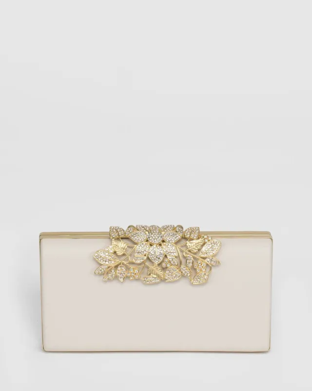 Ivory Floral Clip Clutch Bag sold by Collete Hayman