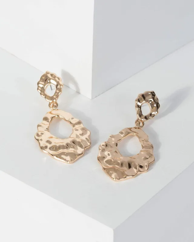 Gold Organic Metal Drop Earrings sold by Collete Hayman