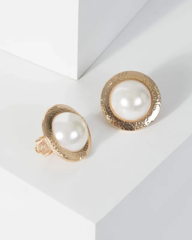 Gold Organic Pearl Stud Earrings sold by Collete Hayman