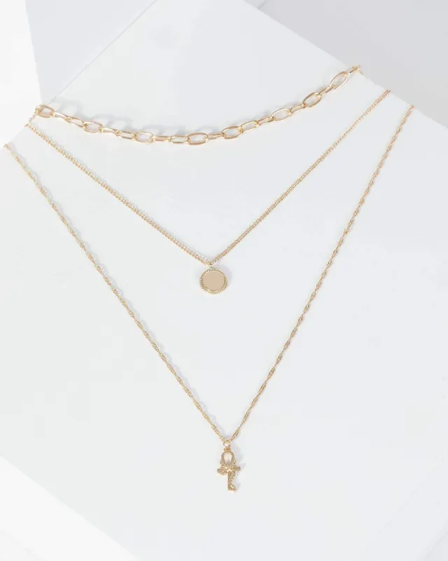 Gold Snake Cross Pendant Layered Necklace sold by Collete Hayman