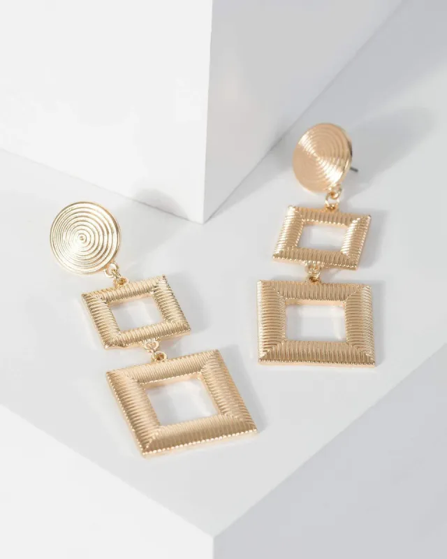 Gold Disc Stud With Drop Squares Earrings sold by Collete Hayman