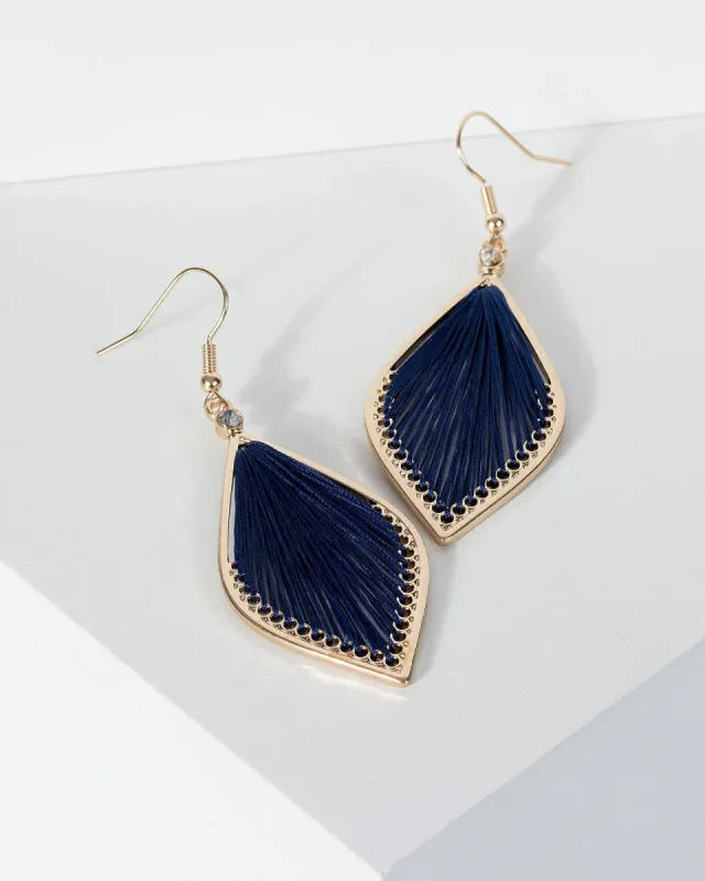 Navy Blue Teardrop Thread Earrings sold by Collete Hayman