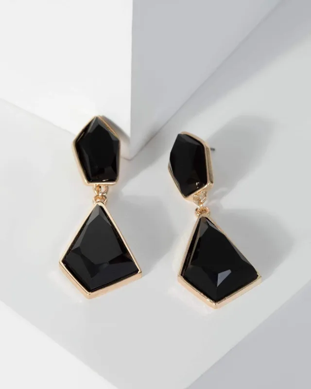 Black Drop Organic Shape Stone Earrings sold by Collete Hayman
