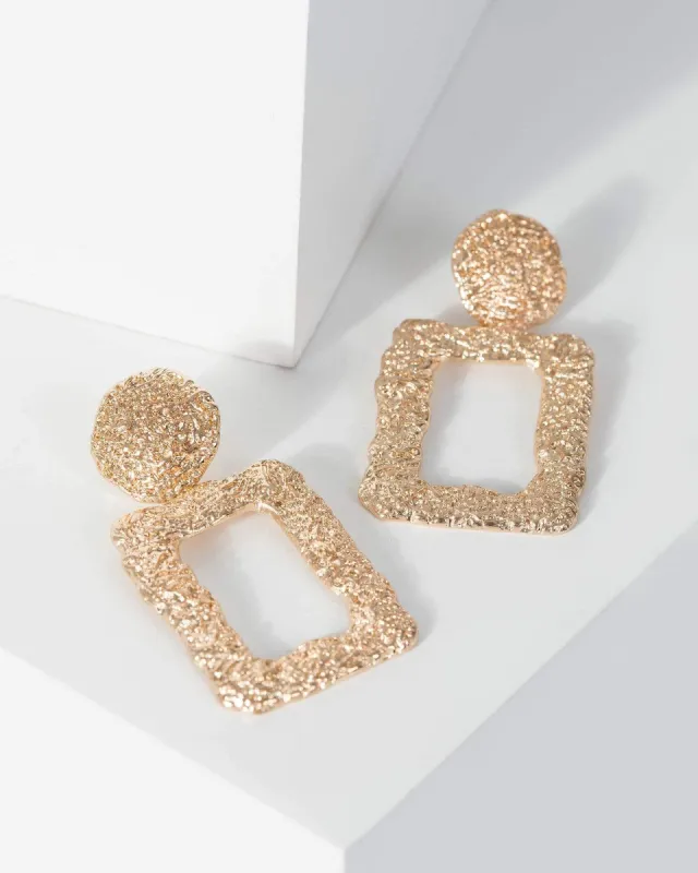 Gold Drop Square Textured Earrings sold by Collete Hayman
