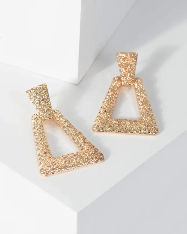 Gold Textured Triangle Drop Earrings made by Collete Hayman