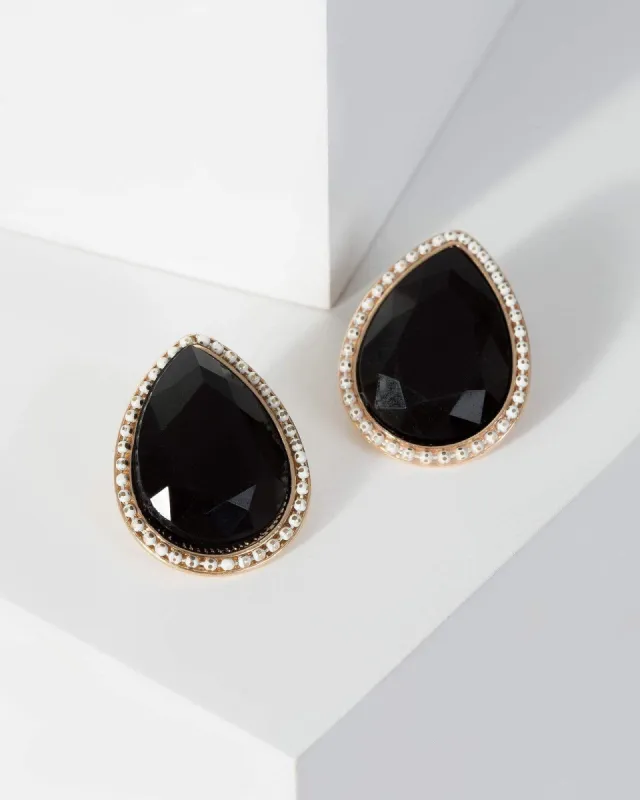 Black Large Teardrop With Beads Stud Earrings sold by Collete Hayman