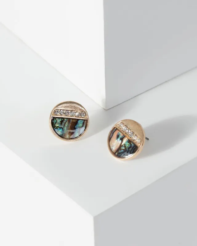 Gold Disc Stud With Crystal Earrings sold by Collete Hayman