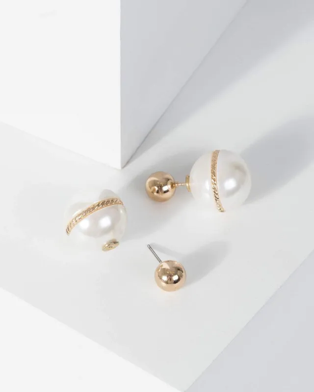Gold Pearl Front Back Earrings sold by Collete Hayman