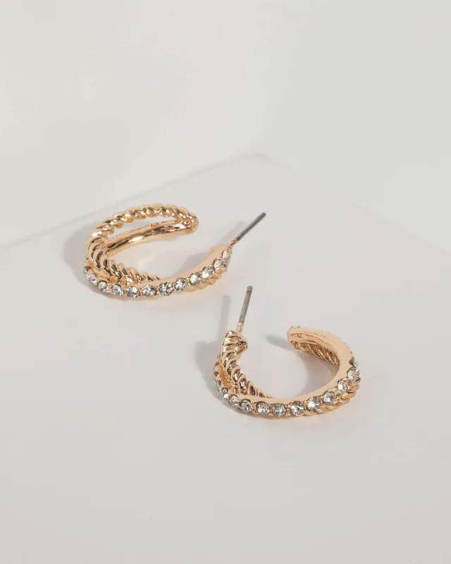Gold Twisted Diamante Hoop Earrings sold by Collete Hayman