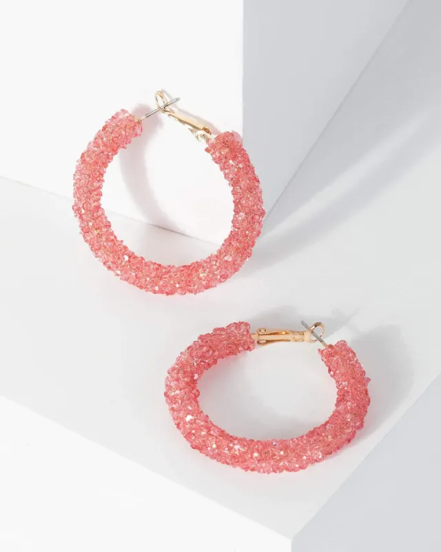 Pink Coloured Glitter Hoop Earrings sold by Collete Hayman