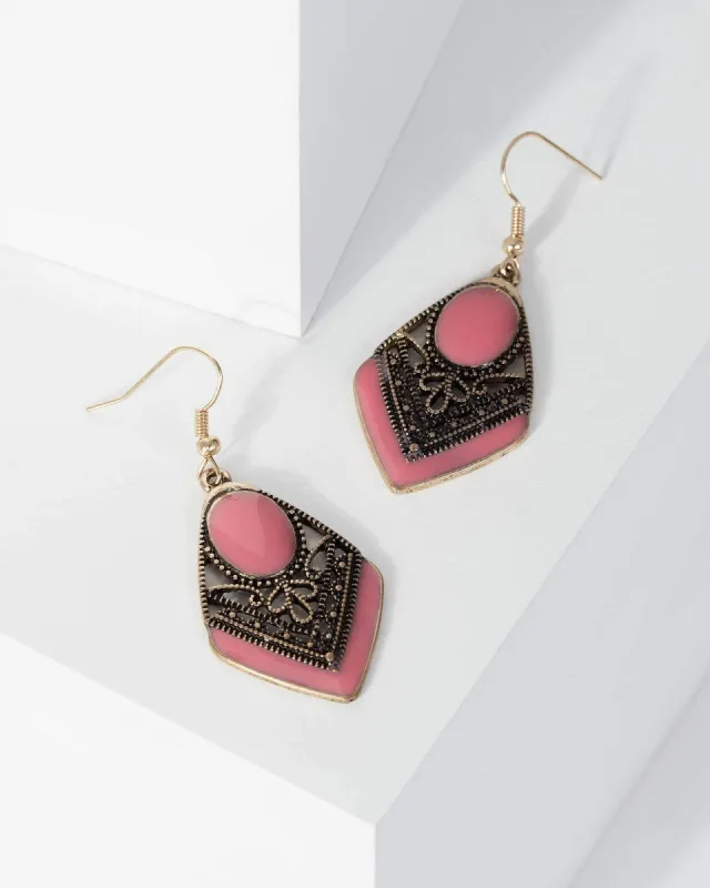 Pink Coloured Filigree Drop Earrings sold by Collete Hayman
