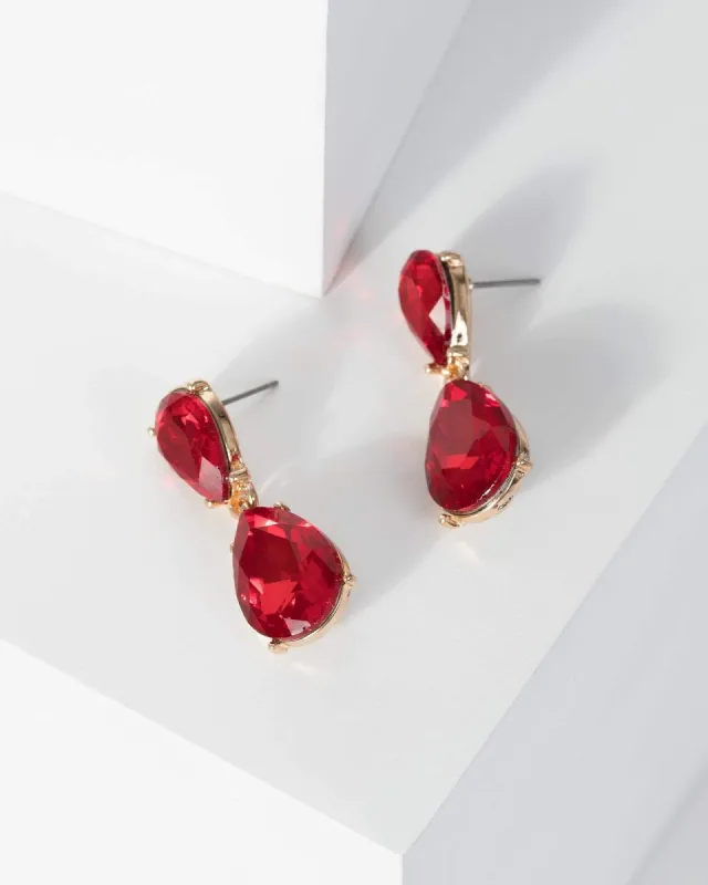 Red Pear Stone Drop Earrings sold by Collete Hayman