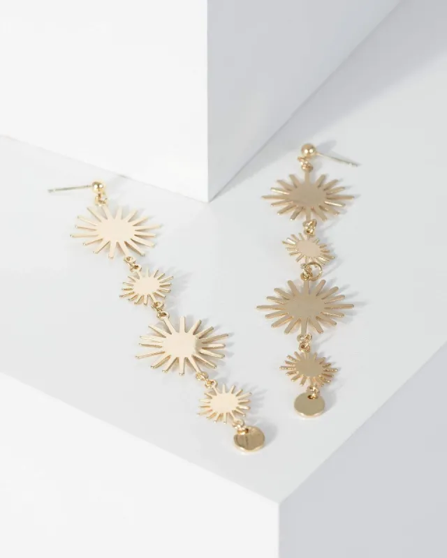 Gold Metal Multi Sun Detail Drop Earrings sold by Collete Hayman